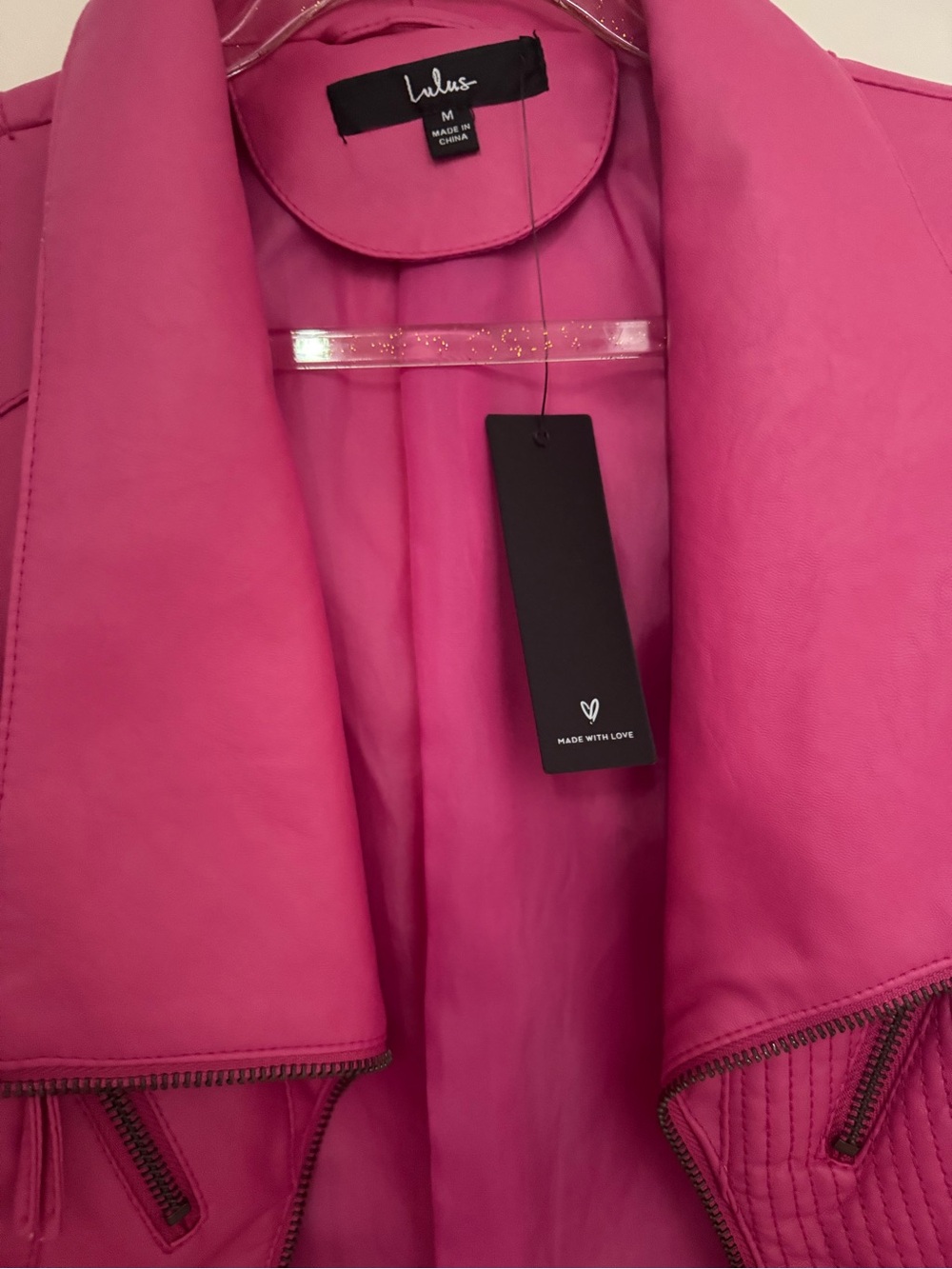 NWT Lulus Up on a Tuesday- Hot Pink vegan leather Jacket - Picture 4 of 4